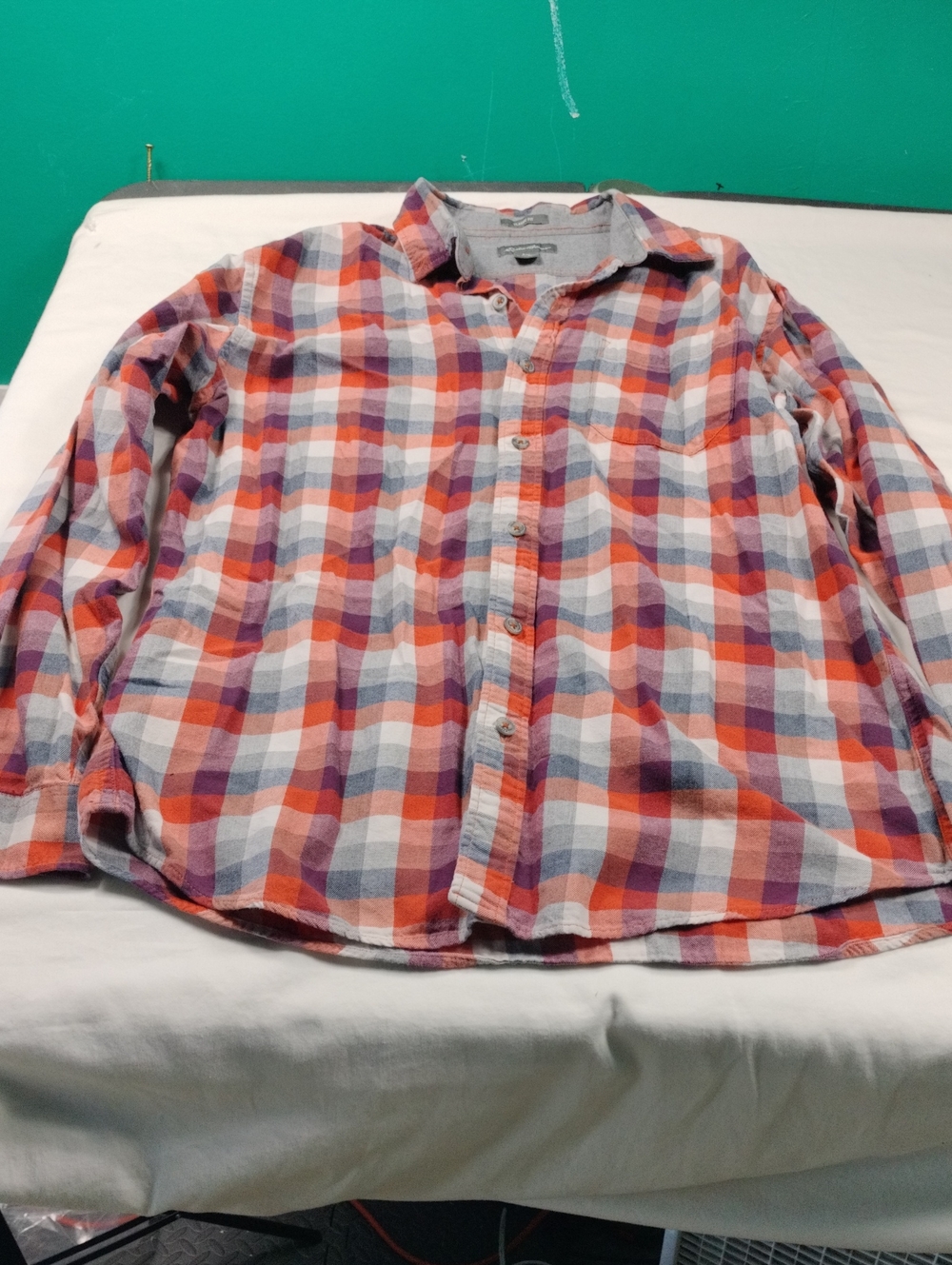 Eddie Bauer Orange and Purple Plaid Button-Down Shirt Size Medium #33